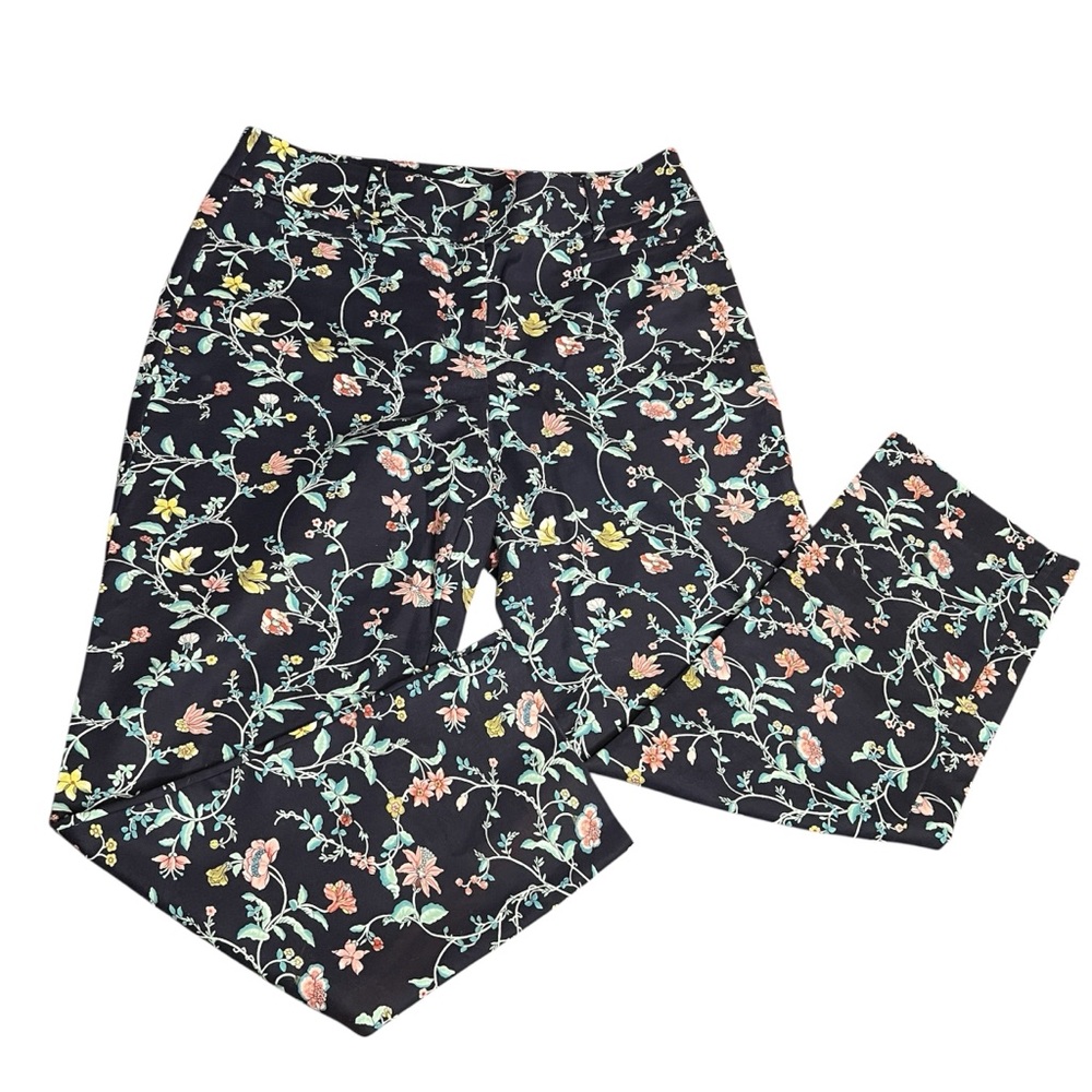 LOFT Navy Floral Pattern Pants 2 Riviera Print Floral Vines Julie Trousers Ankle